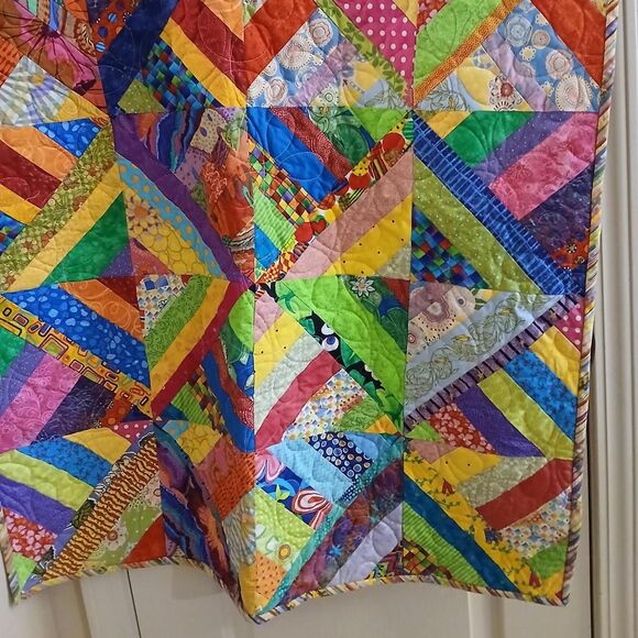 Vintage handmade patchwork string quilted baby blanket ABC pattern back 30x38